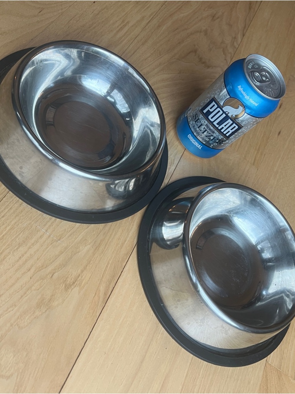 Stainless Steel Non-Slip Pet Bowls - Silver with Black Rim (Set of 2)